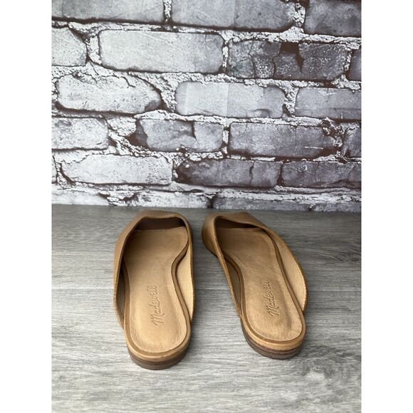 Madewell The Erica Peep-Toe Mule in English Saddle tan leather Flats Women 6.5M - Picture 4 of 16